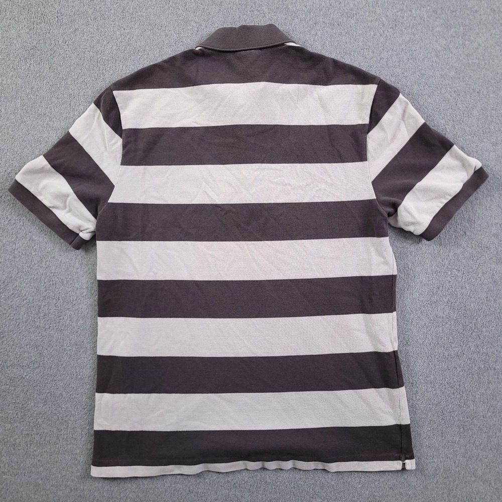 Lacsote Polo Shirt Mens L 5 Vintage Washed Gray White Stripe Gator Logo Pique - Picture 7 of 10